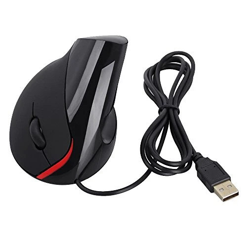 Tping USB Wired Verbindungskabel 5 Tasten Ergonomische Vertikal Optische Maus,Arm Handgelenkschutz Widerstand Gegen Schmerz Mouse Kabellos und Anpassbaren 800/1200/1600 DPI Kompatibel mit Windows XP, Vista, Windows 7, Windows 8, ME, 2000, Mac OS, Linux, PC Laptop, Computer Schwarz