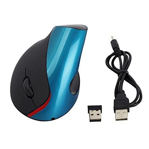 Tping USB Wireless Verbindungskabel 5 Tasten Ergonomische Vertikal Optische Maus,Arm Handgelenkschutz Widerstand Gegen Schmerz Mouse Kabellos und Anpassbaren 800/1200/1600 DPI Kompatibel mit Windows XP, Vista, Windows 7, Windows 8, ME, 2000, Mac OS, Linux, PC Laptop, Computer Blau