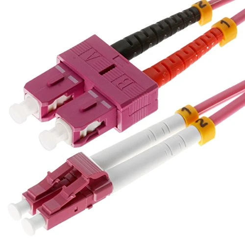 Helos LWL Patchkabel 50/125 m OM4 LC/SC 20 m, SC und LC Duplex Stecker, erikaviolett / dunkelrot, 115762