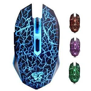 ShiRui L6 Wiederaufladbare Geräuschlosen 2,4GHz Drahtlose Gaming Maus mit 7 Farben Atem Lichter, 8 Tasten und 2400/1600/800 DPI (Schwarz)