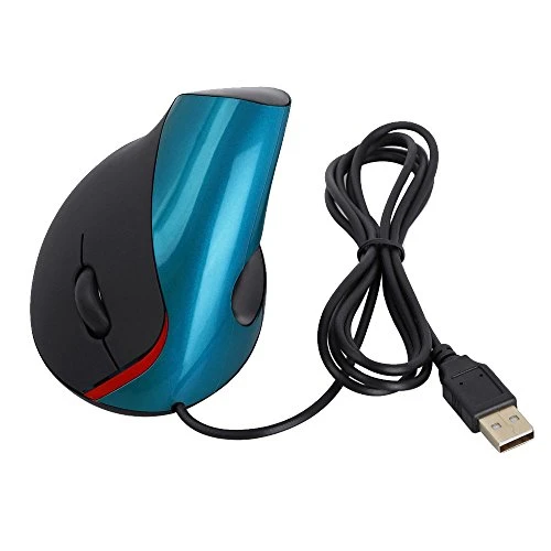 Tping USB Wired Verbindungskabel 5 Tasten Ergonomische Vertikal Optische Maus,Arm Handgelenkschutz Widerstand Gegen Schmerz Mouse Kabellos und Anpassbaren 800/1200/1600 DPI Kompatibel mit Windows XP, Vista, Windows 7, Windows 8, ME, 2000, Mac OS, Linux, PC Laptop, Computer Blau