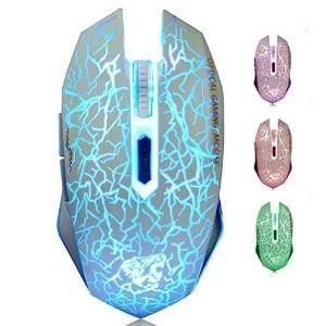 ShiRui L6 Wiederaufladbare Geräuschlosen 2,4GHz Drahtlose Gaming Maus mit 7 Farben Atem Lichter, 8 Tasten und 2400/1600/800 DPI (Weiß)