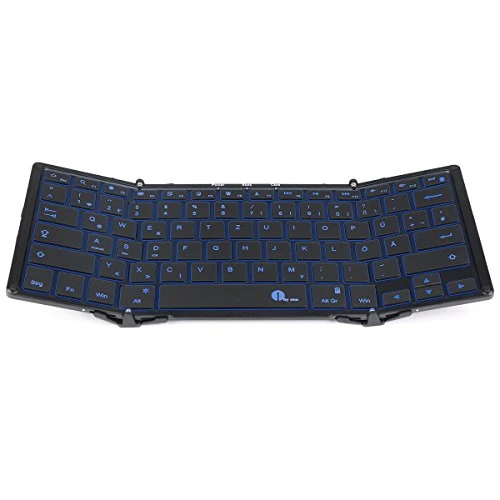 1byone Faltbare Bluetooth Tastatur mit Hintergrundbeleuchtung, Tragbare, Drahtlose Tastatur mit Kabel- und Wireless-Modus für Android / iOS / Windows, Schwarz