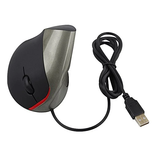 Tping USB Wired Verbindungskabel 5 Tasten Ergonomische Vertikal Optische Maus,Arm Handgelenkschutz Widerstand Gegen Schmerz Mouse Kabellos und Anpassbaren 800/1200/1600 DPI Kompatibel mit Windows XP, Vista, Windows 7, Windows 8, ME, 2000, Mac OS, Linux, PC Laptop, Computer Grau