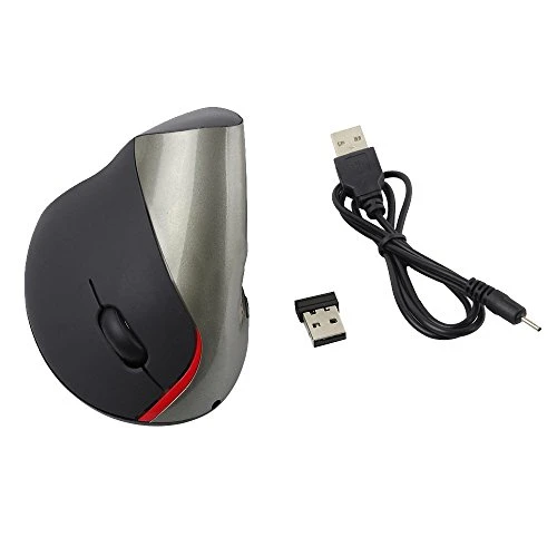 Tping USB Wireless Verbindungskabel 5 Tasten Ergonomische Vertikal Optische Maus,Arm Handgelenkschutz Widerstand Gegen Schmerz Mouse Kabellos und Anpassbaren 800/1200/1600 DPI Kompatibel mit Windows XP, Vista, Windows 7, Windows 8, ME, 2000, Mac OS, Linux, PC Laptop, Computer Grau