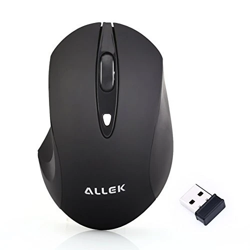 Allek® geräuschlose stumm ergonomische kabellose optische laser Maus mit Nano USB schnurlose Empänger kompatibel zu PC Mac Computer Notebook and Laptop 2.4 GHz 3 Justierbare CPI Level, 1600 CPI, 4 Tasten Schwarz