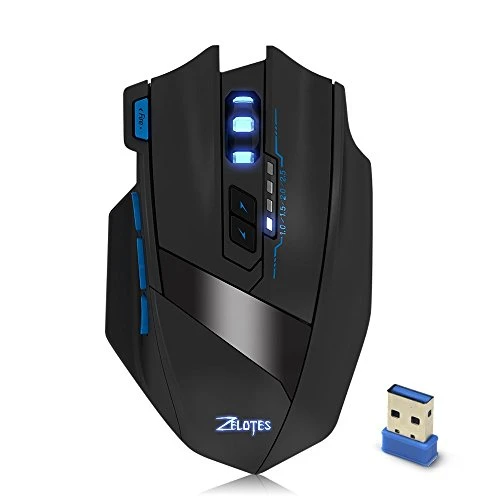 Zelotes F 15 2.4G Wireless Portable Mobile Maus Optische Maus mit USB-Empfänger, 4 einstellbare DPI-Stufen, 9 Tasten für Notebook, PC, Computer, Laptop, Mac, – Schwarz
