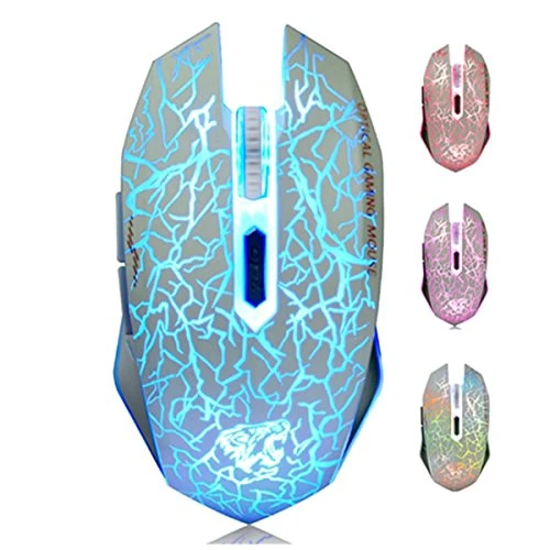 Wireless Mouse,ShiRui L6 2,4GHz wieder aufladbare, drahtlose Gaming Maus mit 3 einstellbare DPI-Stufen (2400/1600/800 DPI), 7 farbige pulsierende LED-Beleuchtung und 8 geräuschlosen Tasten (Weiss)