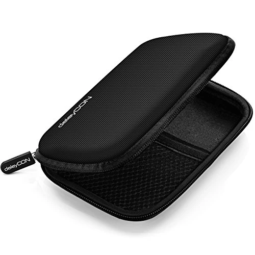 deleyCON Festplattentasche / Festplatten Case / HDD Case – für 2.5 Zoll Festplatten und SSD – Robust & Stoßsicher – 2 Innenfächer / Netztaschen – Schwarz