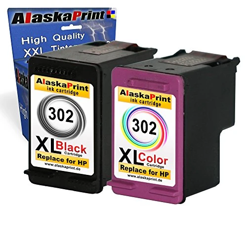 Alaskaprint 2er Set Tintenpatronen Kompatibel für Hp 302 XL 302XL ( 1x Schwarz , BK , Black + 1x Farbig , Color) HP DeskJet 1110 2130 3630 HP Envy 4520 e-All-in-One 4524 e-All-in-One HP OfficeJet 3830 4650 3800 Series
