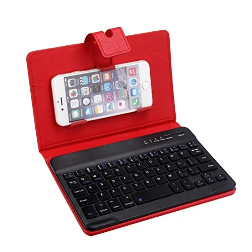 OverDose Leder mit abnehmbarem Bluetooth Tastatur Tastaturen für 5-7inch IOS, Android Phone