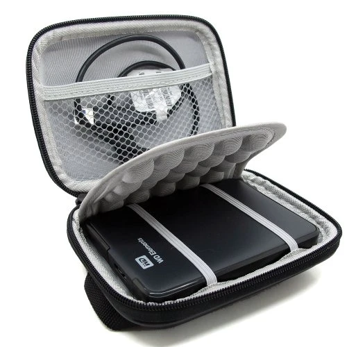 Stoßsichere schwarze Schutzhülle / Hardcase/Tasche / Festplattentasche für 2,5″ WD Western Digital Elements External My Passport Essential HDD tragbare, externe Festplatte