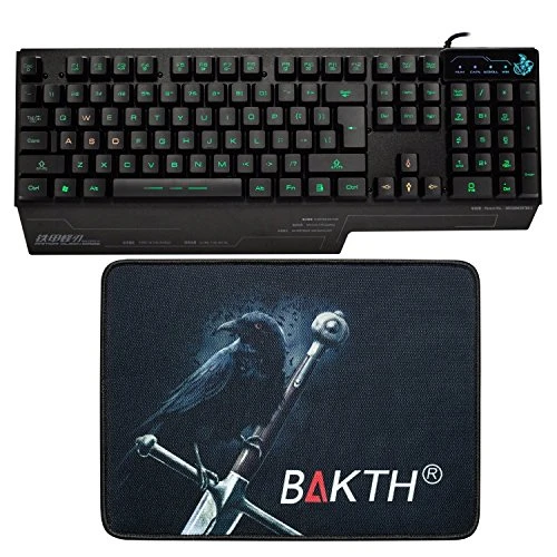 BAKTH Einzigartige Premium einstellbare 3 Farben beleuchtete LED Hintergrundbeleuchtung Multimedia verdrahtete USB Gaming Tastatur US Layout + große Mäusematte