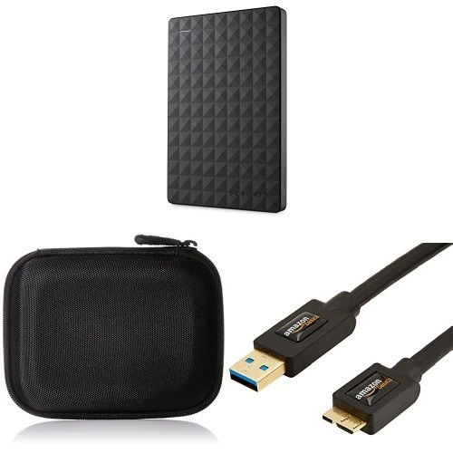 Set Seagate Expansion Portable, 500GB, externe Festplatte mit AmazonBasics Festplattentasche und AmazonBasics USB-3.0-Kabel