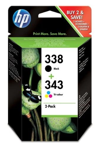HP 338/343 Multipack Original Druckerpatrone (1x Schwarz, 1x Farbe) für HP Deskjet, HP Officejet, HP Photosmart, HP PSC