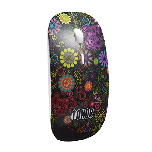 TONOR bunt lautlos dünn slim schlank Bluetooth 3.0 kabellos wireless Maus Funkmaus 800/1200/1600 DPI für PC Mac Tablet Laptop, Stil vom „Geheimen Garten“, ohne Klickgeräusche, Schwarz