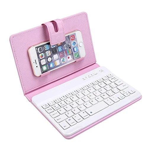 OverDose Leder mit abnehmbarem Bluetooth Tastatur Tastaturen für 5-7inch IOS, Android Phone