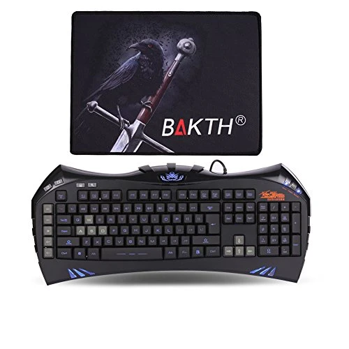 BAKTH Einzigartige Premium beleuchtete LED Backlit Multimedia Wired USB Gaming Tastatur US Layout + Kundenspezifische große Mäusematte