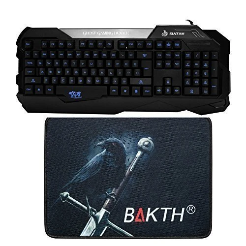 BAKTH Neues Entwurfs blaue leuchtende Buchstaben beleuchtete Tastatur US Layout + Maus Matte