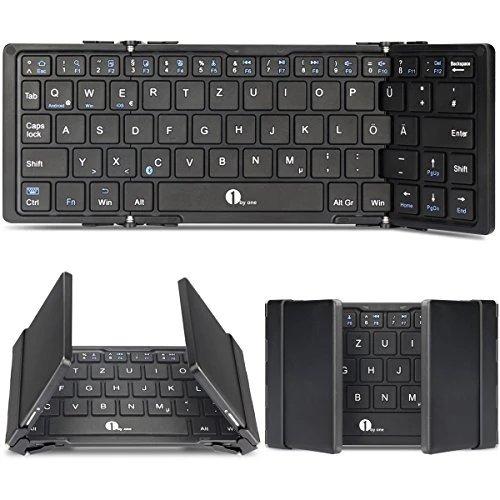 1byone faltbare, drahtlose Bluetooth QWERTZ Deutsche Tastatur für eine Vielzahl von iOS, Windows, Linux und Android Geräten. Farbe: Schwarz
