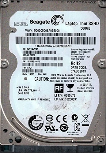 Seagate ST500LM000 SSD Hybrid P/N: 1ej162–070 F/W: LVD1 WU 37
