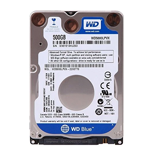 Western Digital WD5000LPVX Festplatte (6.35cm (2.5 Zoll), 5400rpm, 8MB Cache, SATA) silber/blau